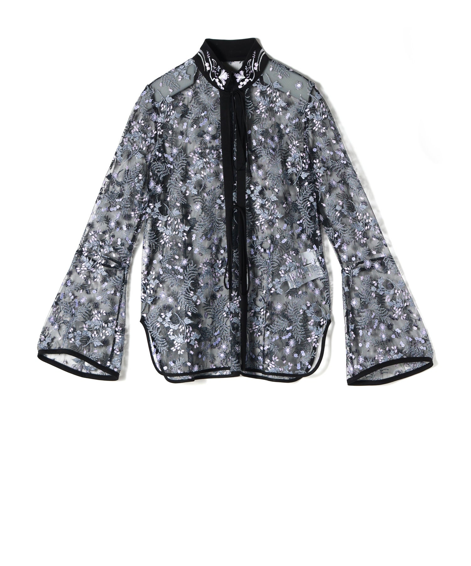 美品 Mame Kurogouchi マメクロゴウチ ブラウス レース シャツ Mame Kurogouchi(マメ クロゴウチ)】 Tulle Lace Stand Collar Shirt