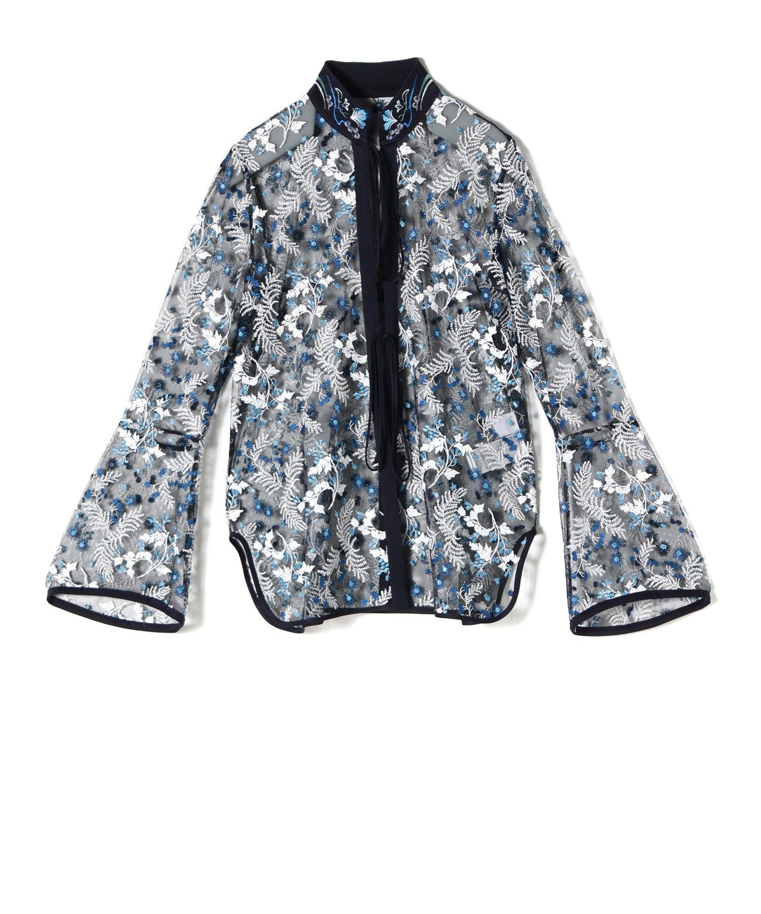 Mame Kurogouchi(マメ クロゴウチ)】 Tulle Lace Stand Collar Shirt