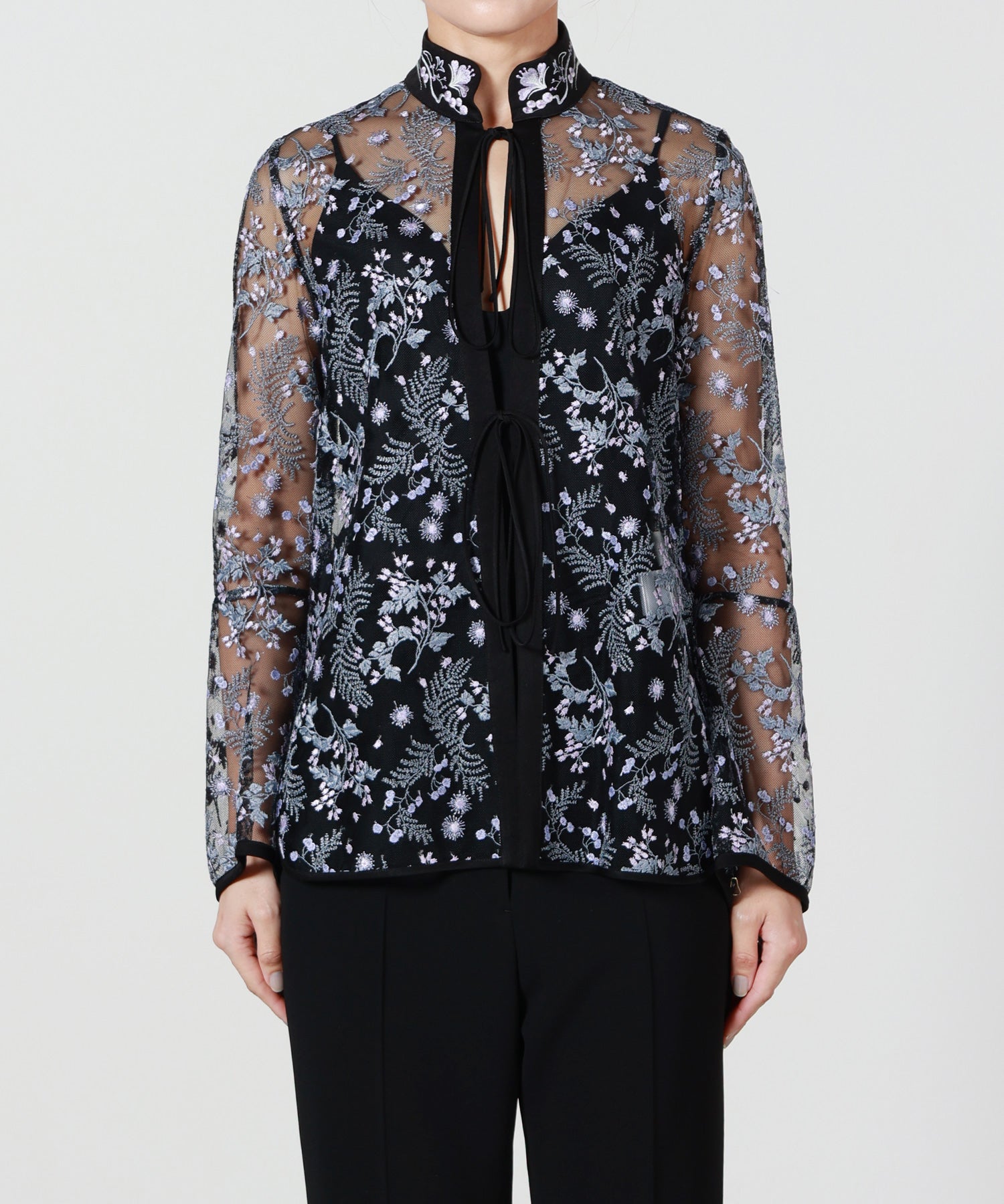 Mame Kurogouchi(マメ クロゴウチ)】 Tulle Lace Stand Collar Shirt