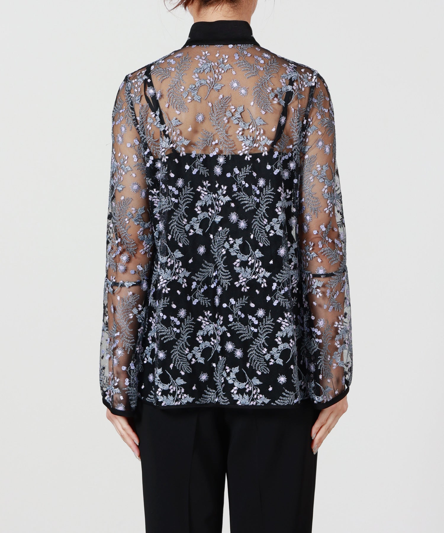 Mame Kurogouchi(マメ クロゴウチ)】 Tulle Lace Stand Collar Shirt