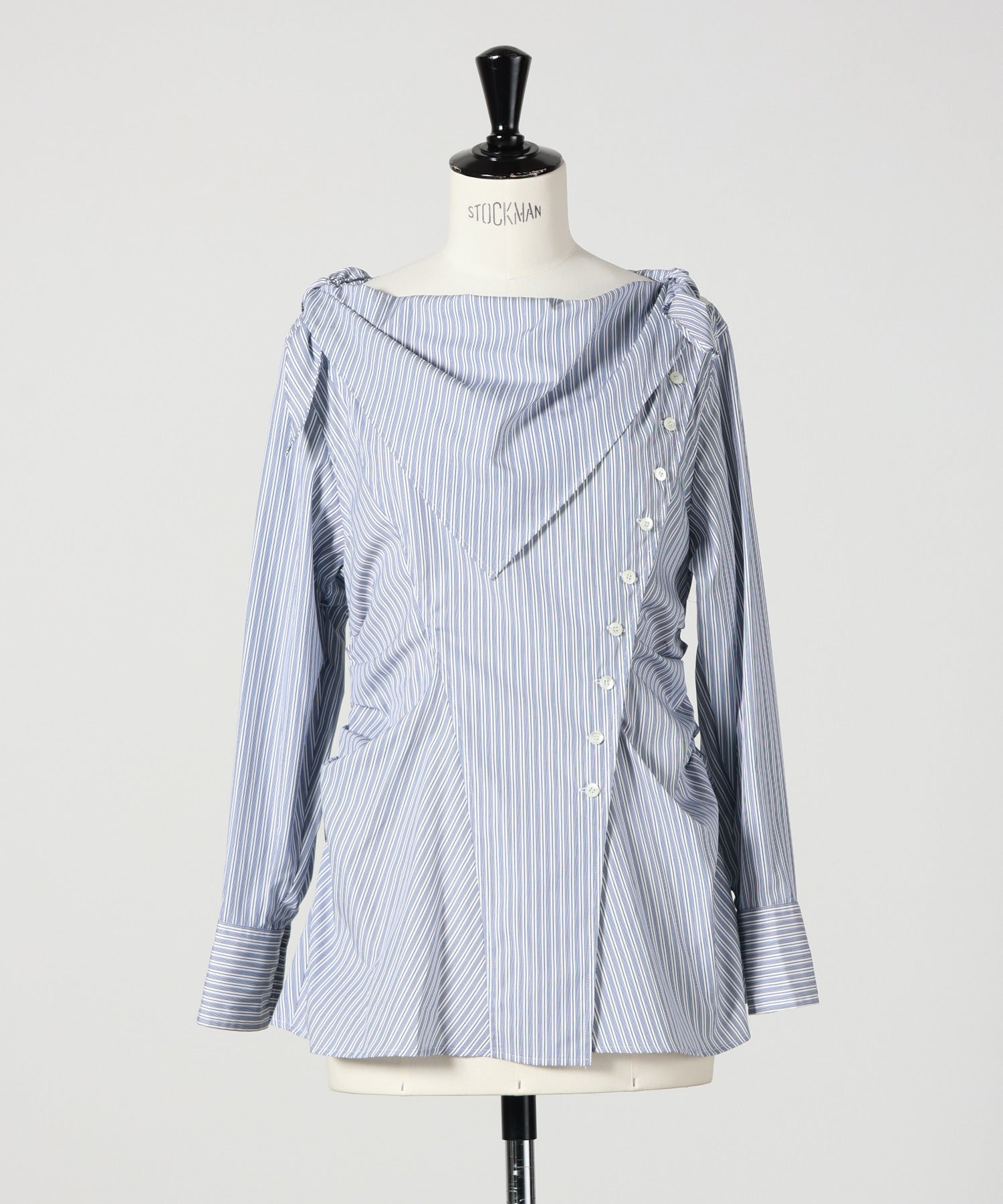 COTTON STRIPE SCARF COLLAR BLOUSE