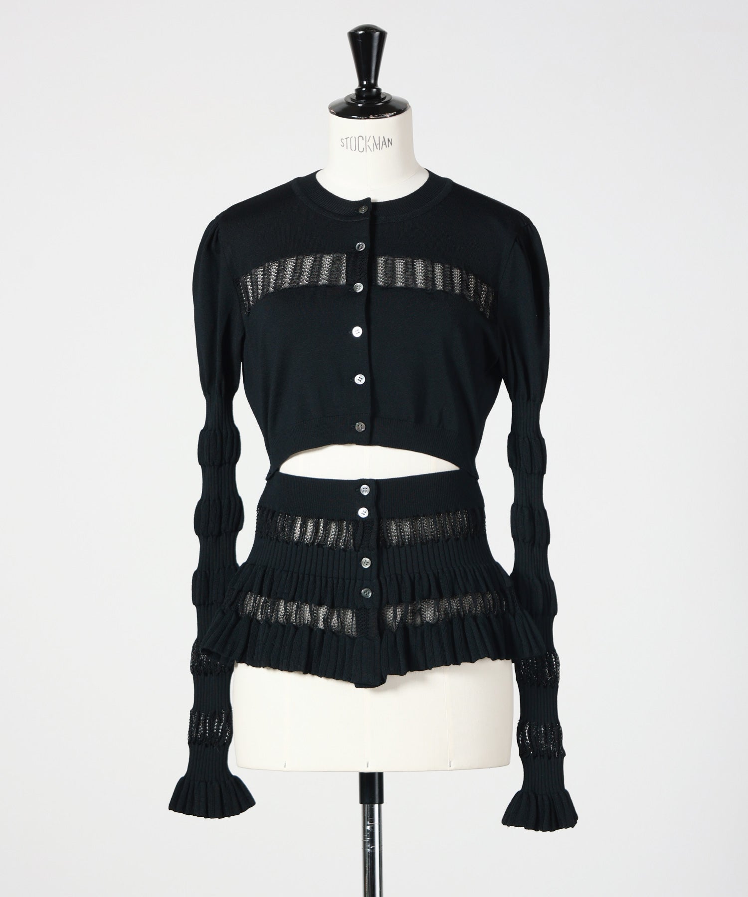FETICO(フェティコ)】 CONVERTIBLE SHEER LACE STRIPE KNIT CARDIGAN