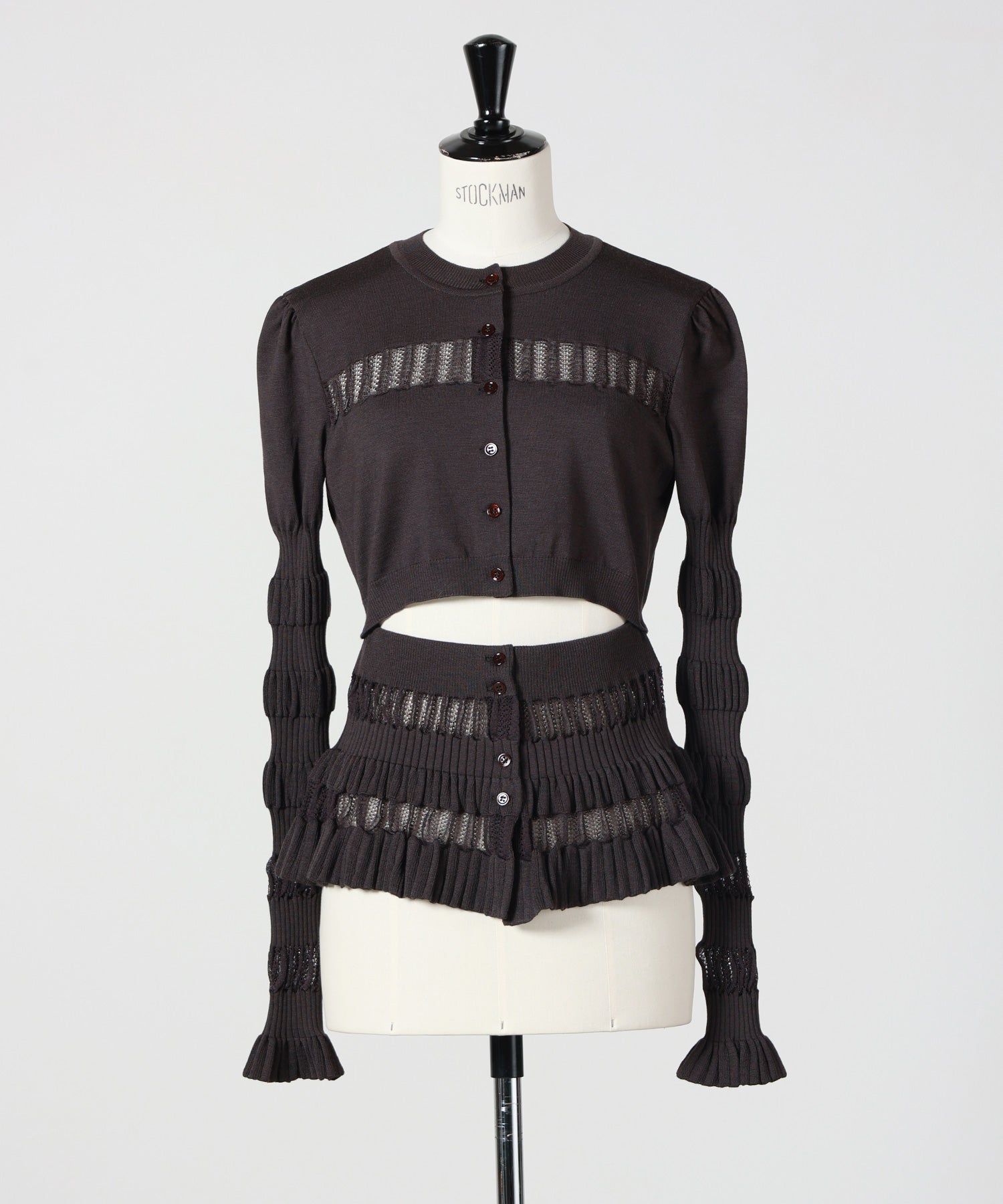 FETICO(フェティコ)】 CONVERTIBLE SHEER LACE STRIPE KNIT CARDIGAN