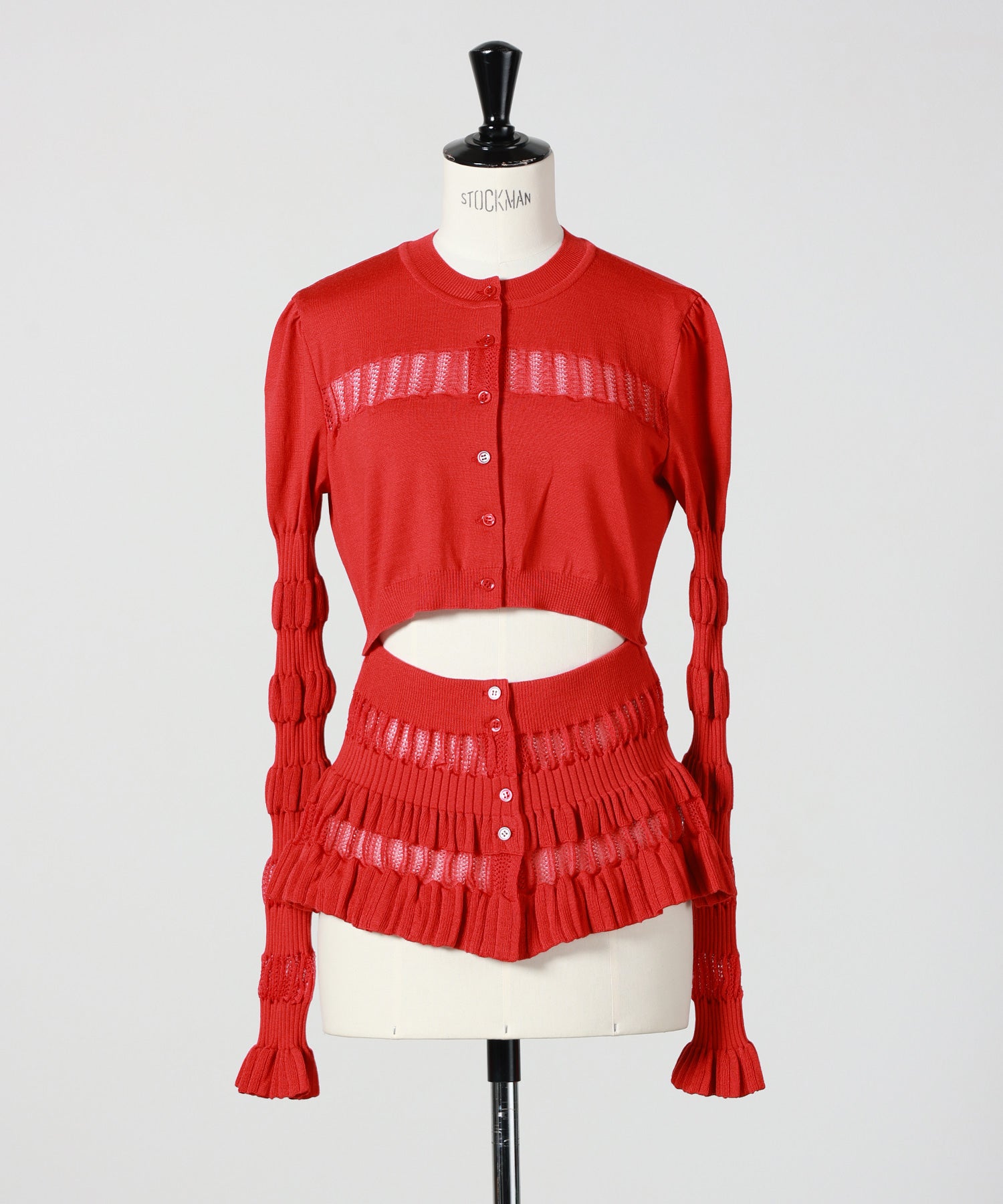 FETICO(フェティコ)】 CONVERTIBLE SHEER LACE STRIPE KNIT CARDIGAN