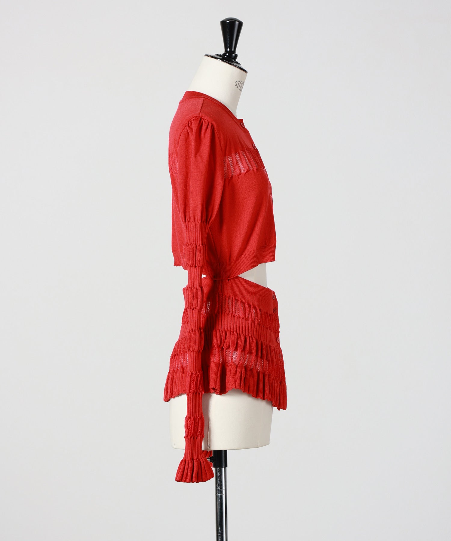 FETICO(フェティコ)】 CONVERTIBLE SHEER LACE STRIPE KNIT CARDIGAN