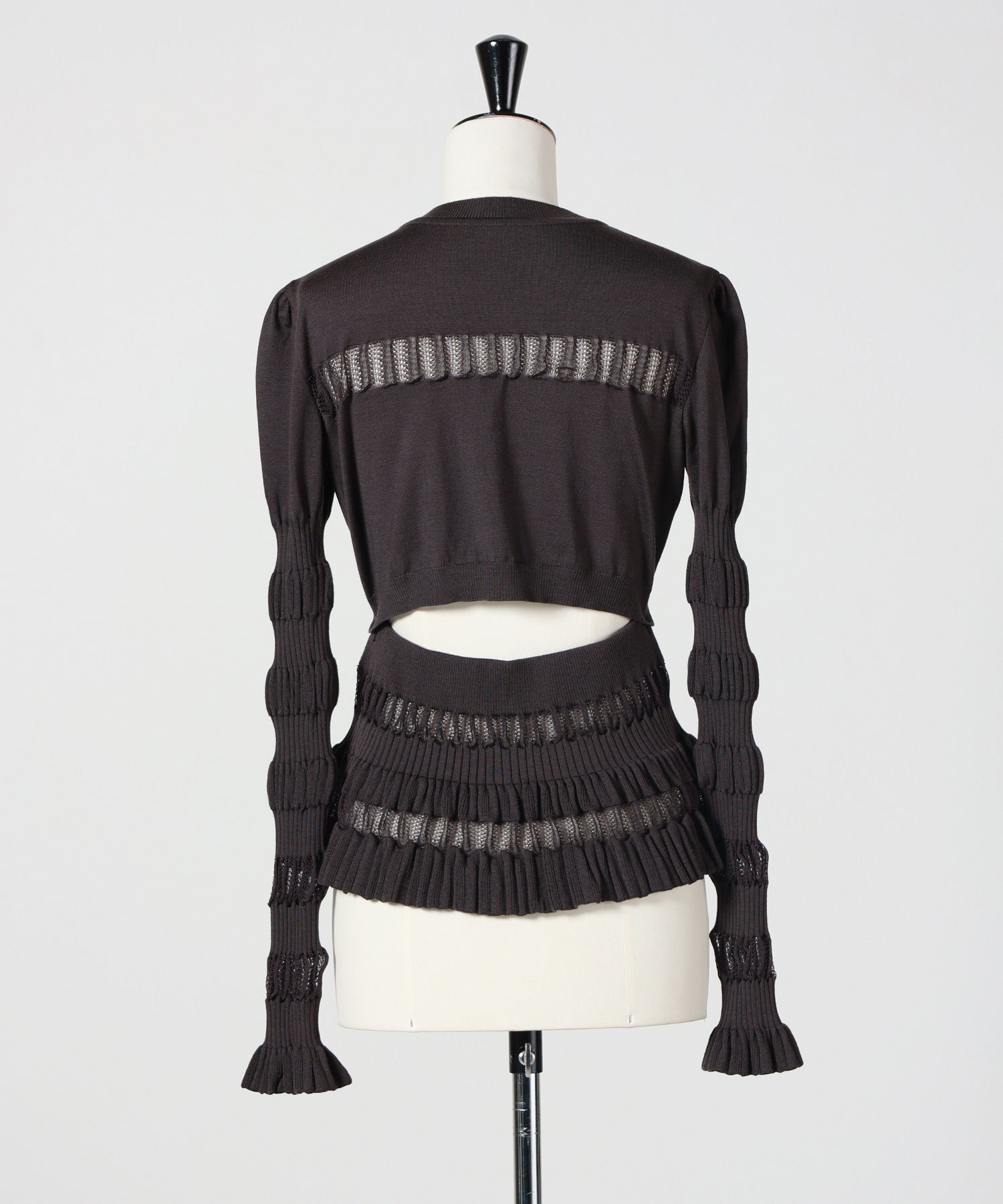 FETICO(フェティコ)】 CONVERTIBLE SHEER LACE STRIPE KNIT CARDIGAN