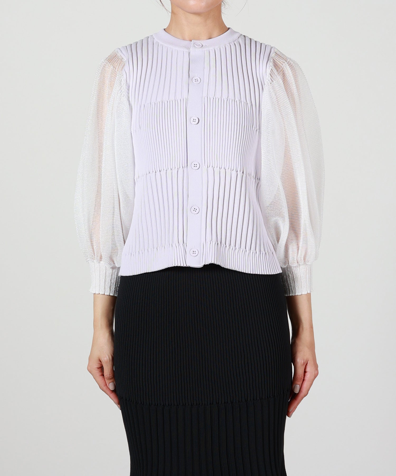 CFCL(シーエフシーエル)】 FLUTED LUCENT PUFF SLEEVE CARDIGAN