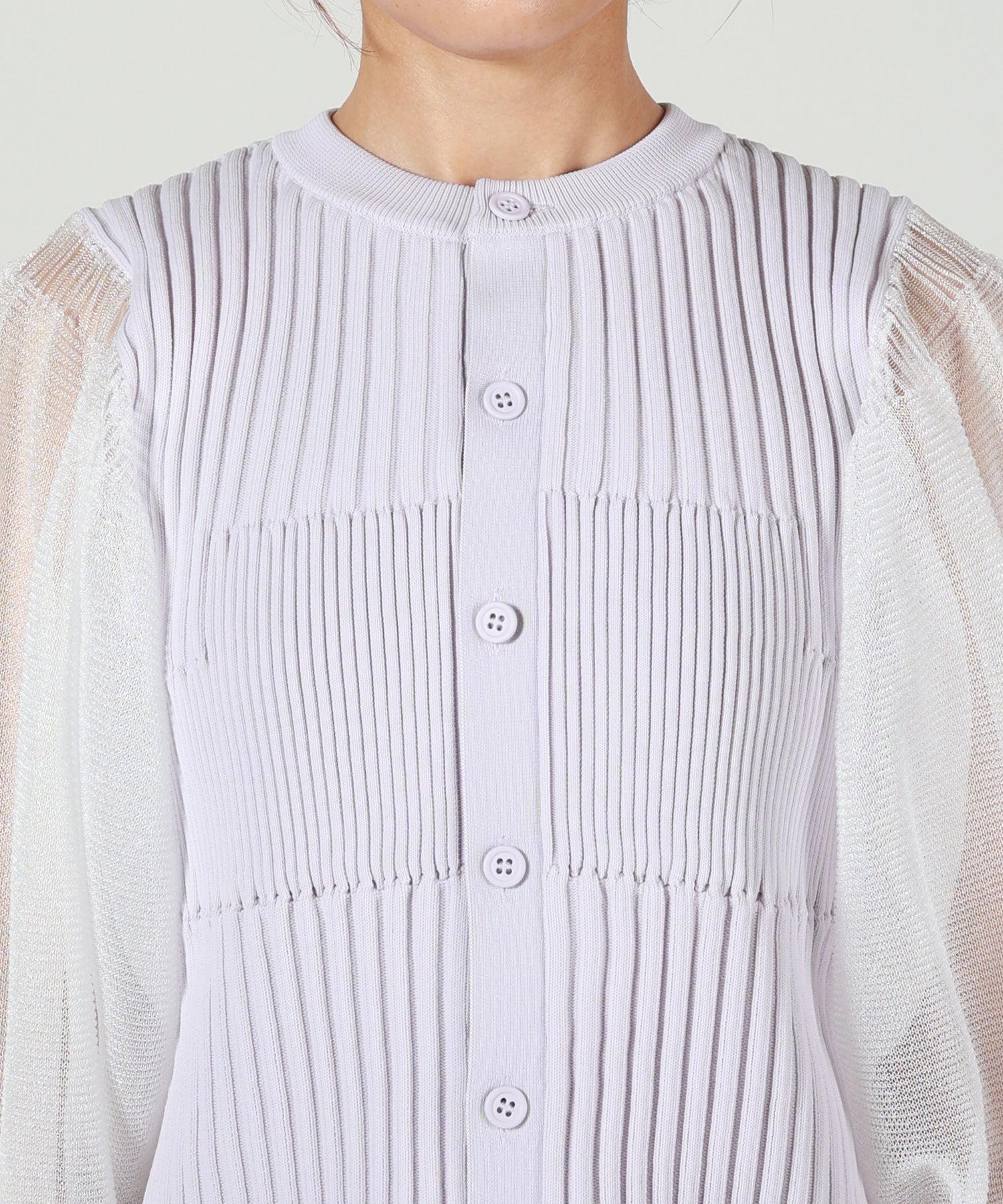 CFCL(シーエフシーエル)】 FLUTED LUCENT PUFF SLEEVE CARDIGAN