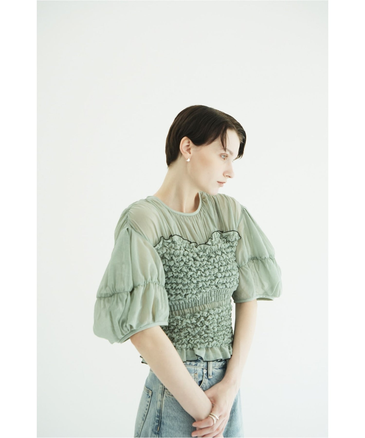 CLANE(クラネ)】 COLOR STITCHED SHIRRING TOPS｜PARIGOT ONLINE