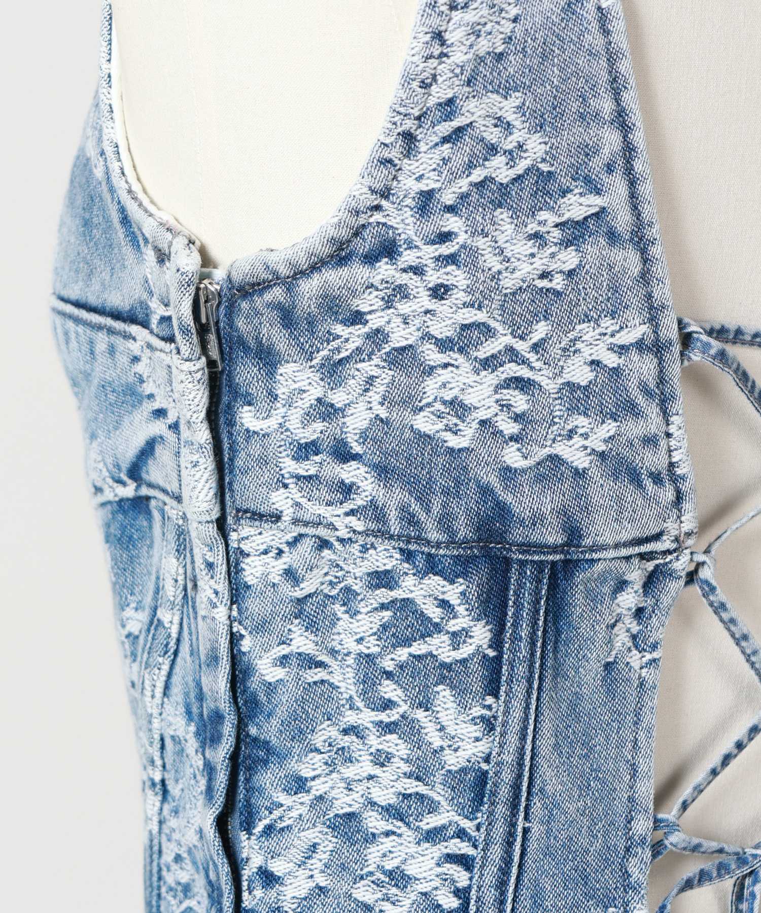 FETICO(フェティコ)】 LACE JACQUARD DENIM PEPLUM BUSTIER｜PARIGOT