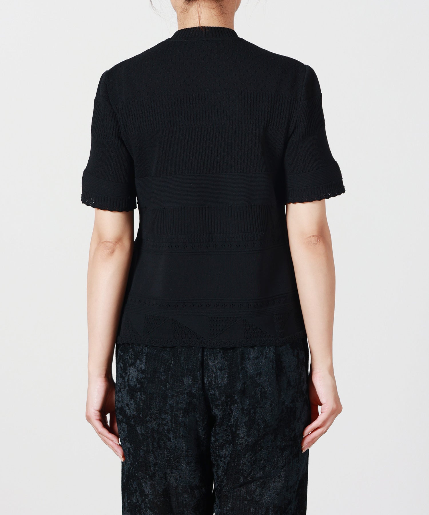 Mame Kurogouchi(マメ クロゴウチ)】 Knit Lace Short Sleeve Top