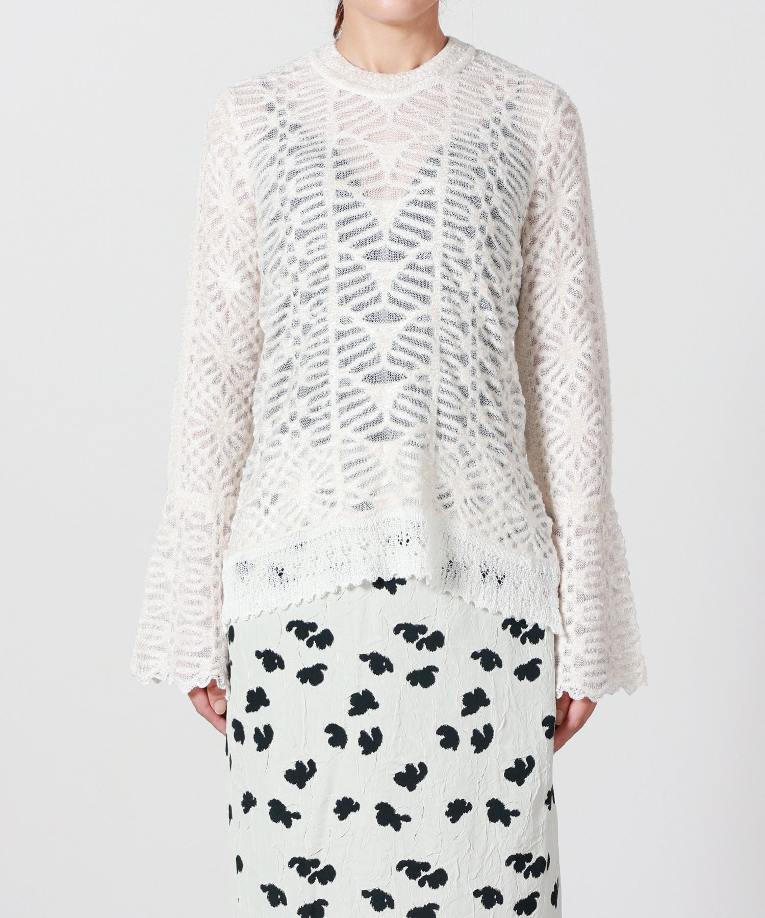 Mame Kurogouchi(マメ クロゴウチ)】 Sheer Jacquard Mole Knit Top