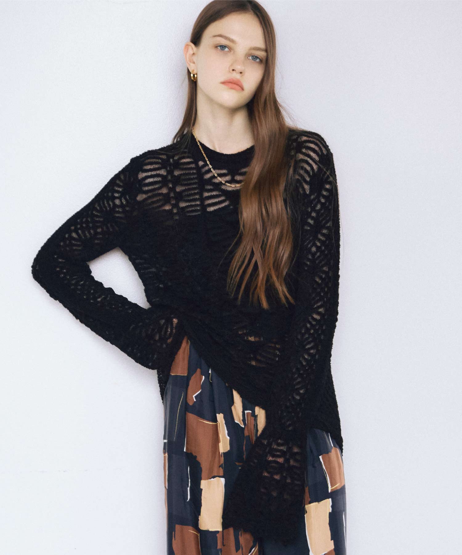 Mame Kurogouchi(マメ クロゴウチ)】 Sheer Jacquard Mole Knit Top