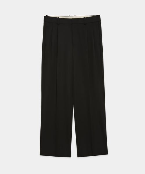 MARKAWARE Organic Wool 2/80 Gabardine Double Pleated Straight Trousers BLACKの商品物撮り画像