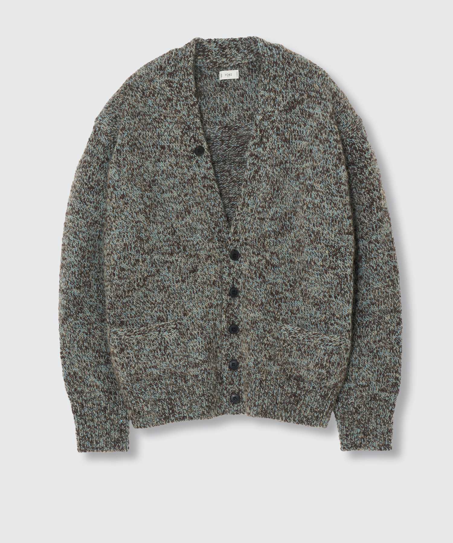 YOKE Triple Marl Cardigan Mist Green×Brown