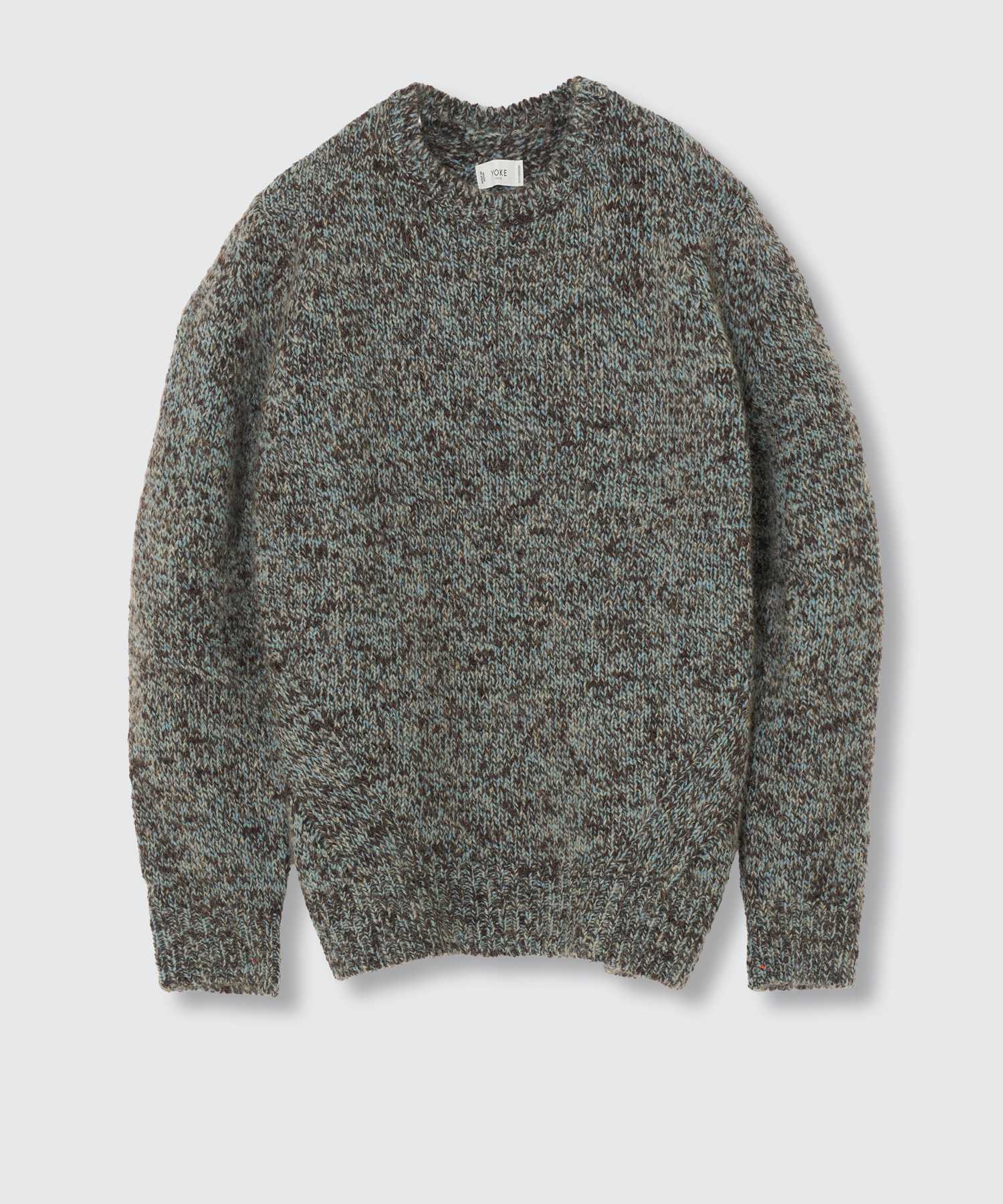 YOKE Triple Marl Crewneck Sweater Mist Green×Brown