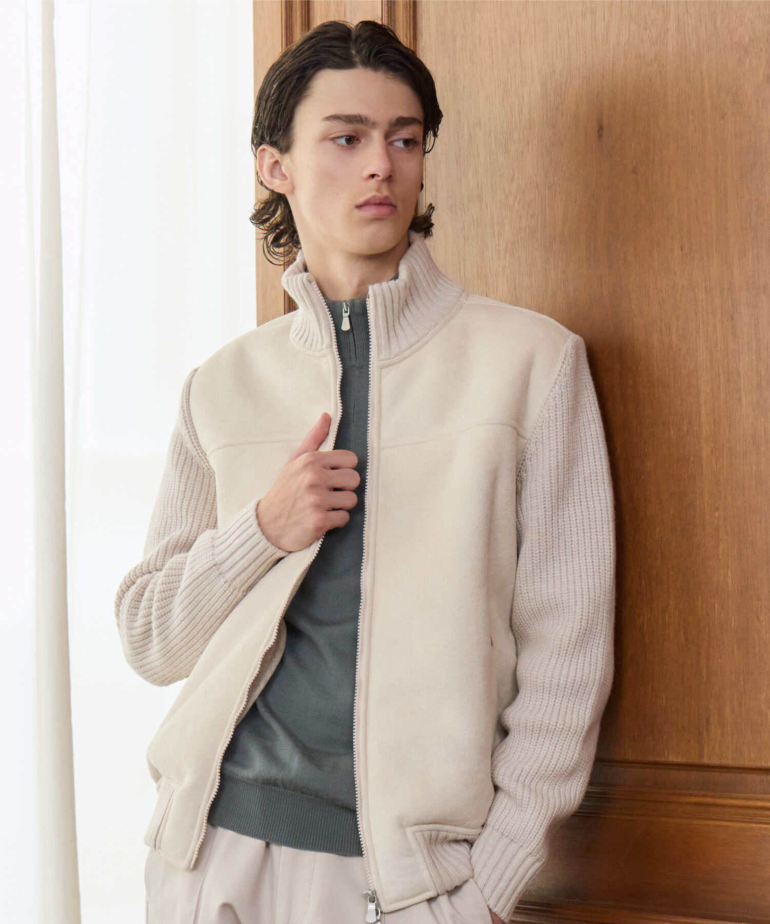 h*o様 【極美品】グランサッソ ハーフジップ ニット 48 オフホワイト イタ Gran Sasso(グランサッソ)】ハーフジップ モックネック ウールニット