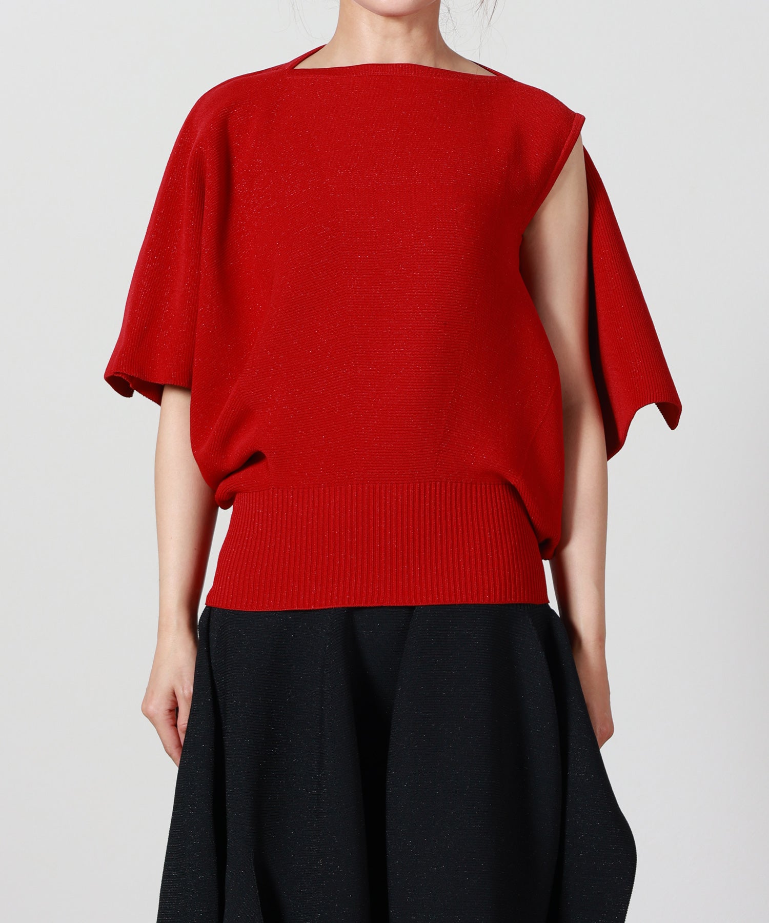 新品 CFCL POTTERY GLITTER ジャンプスーツ 3 レッド 赤系 CFCL(シーエフシーエル)】 POTTERY CREASE GLITTER ASYMMETRIC TOP
