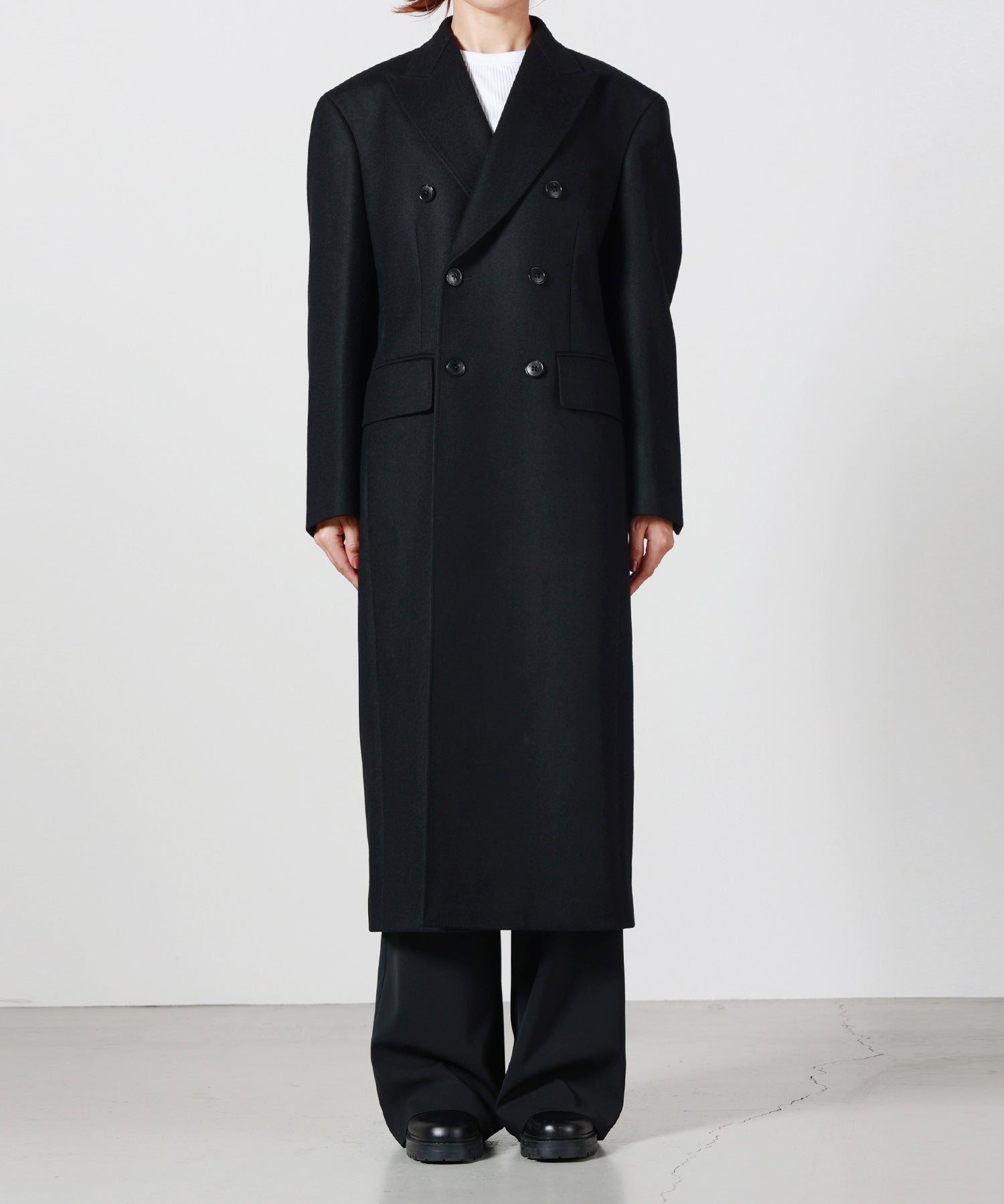 HYKE ダブルブレスト ロングコート 1 ブラック HYKE(ハイク)】 MELTON DOUBLE-BREASTED COAT｜PARIGOT ONLINE（パリゴ