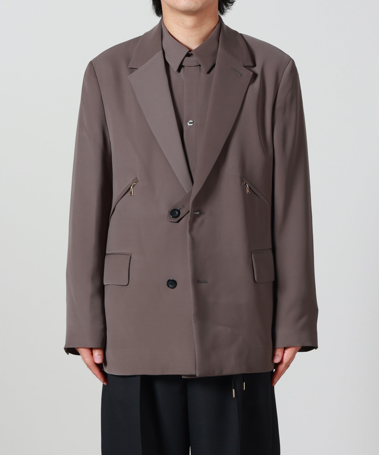 CULLNI(クルニ)】 Double Satin Slanted Zip Pocket Tailored Jacket