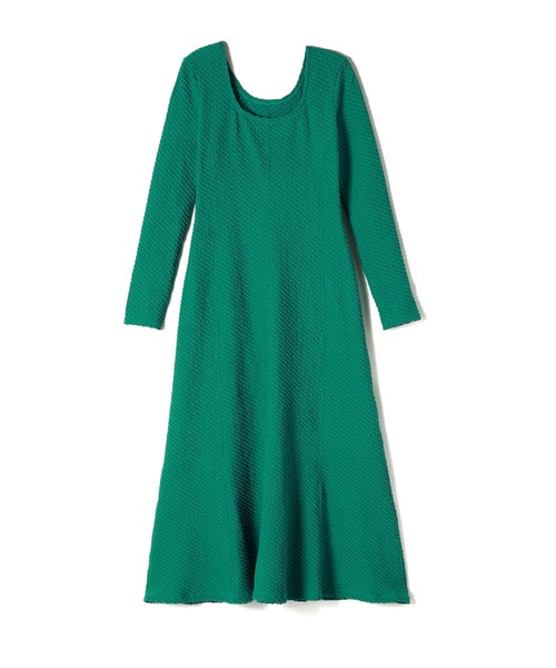Mame Kurogouchi Shirring Jersey Jacquard Long Sleeve Dress MM26FW-JS074