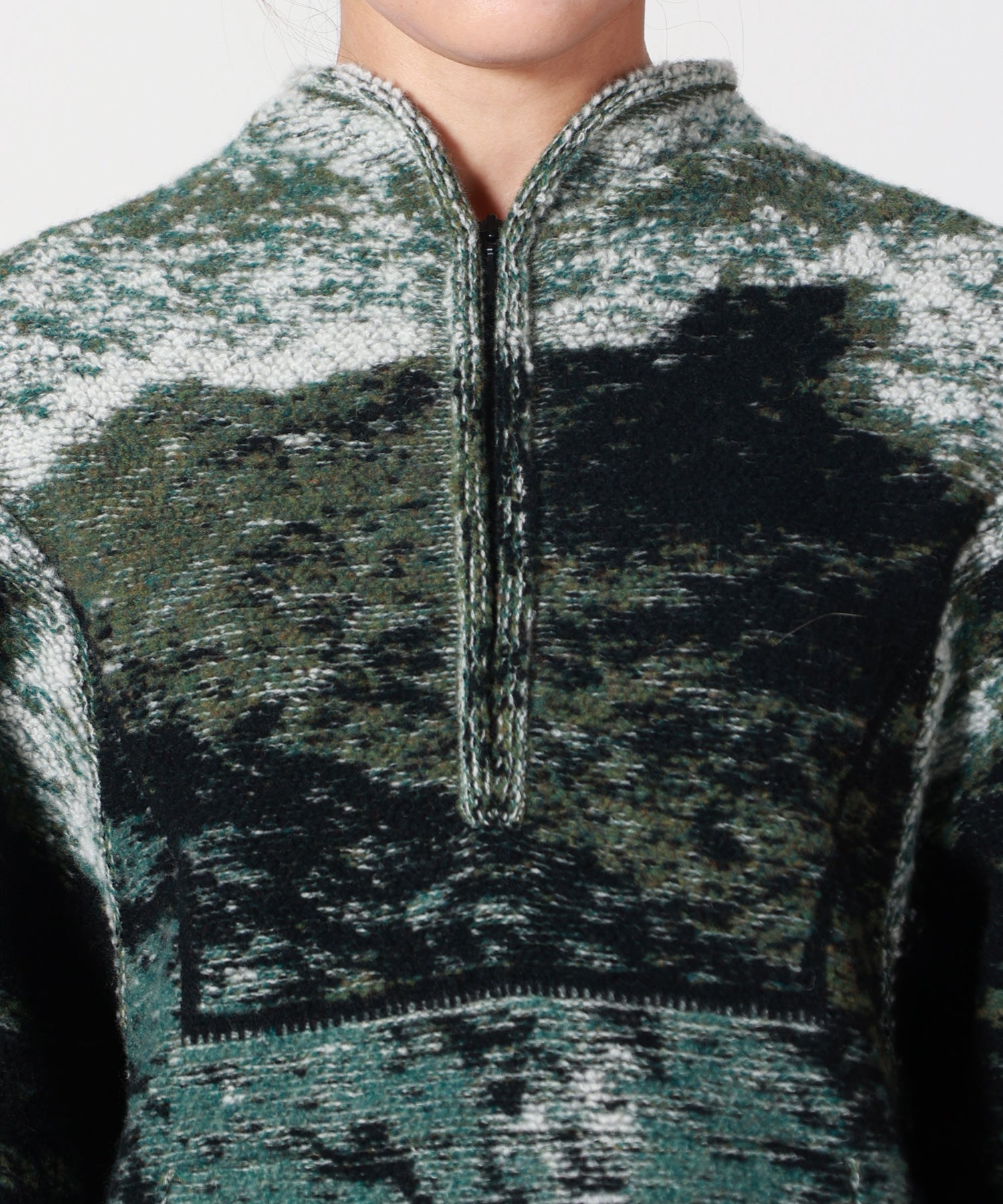 Mame Kurogouchi(マメ クロゴウチ)】 Pile Jacquard Half Zip Knit Top