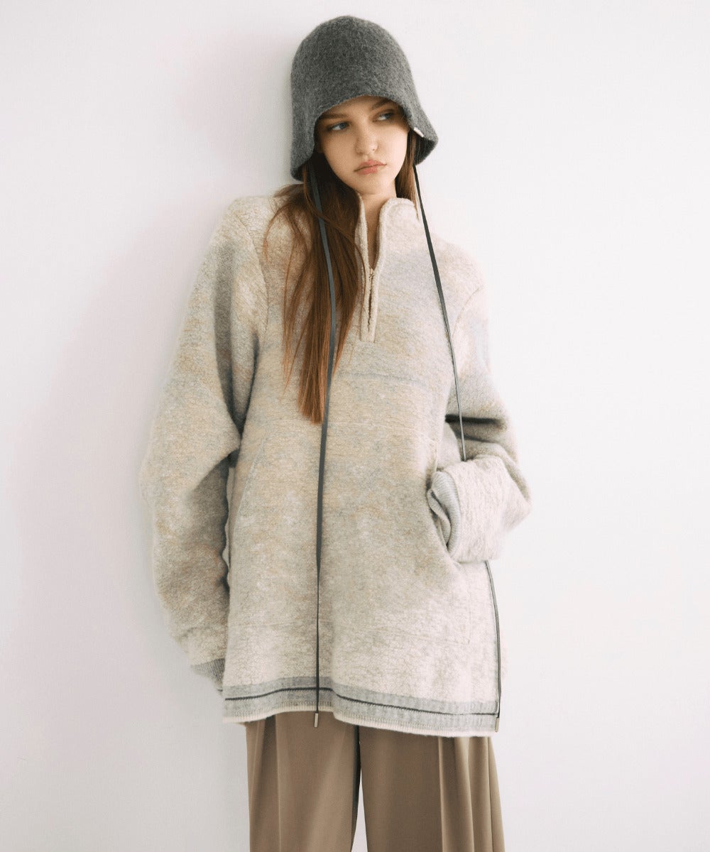 Mame Kurogouchi(マメ クロゴウチ)】 Pile Jacquard Half Zip Knit Top