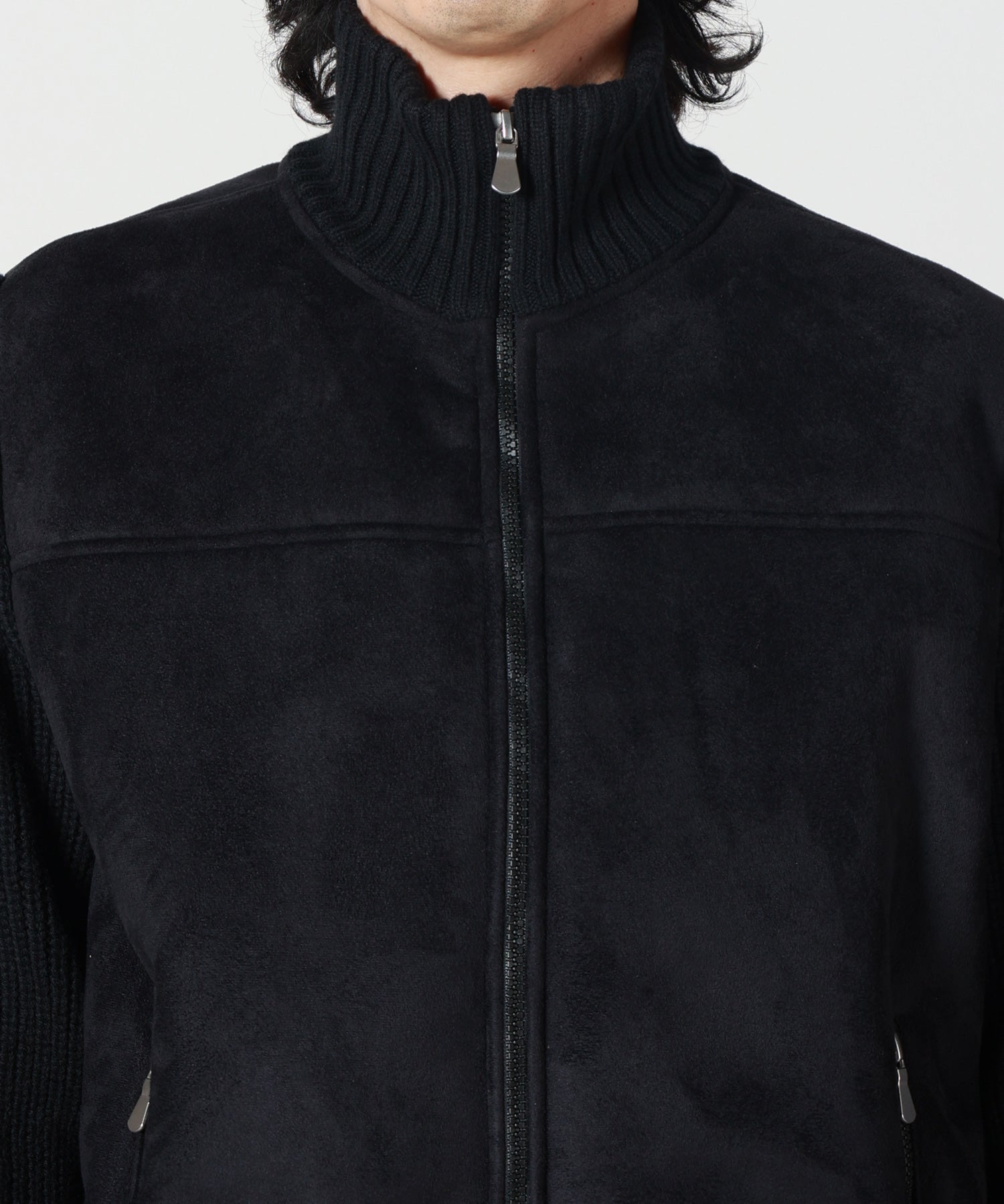 GRAN SASSO グランサッソ スエード ニット ジャケット 50 黒 Gran Sasso(グランサッソ)】 パネルジップニットジャケット｜PARIGOT