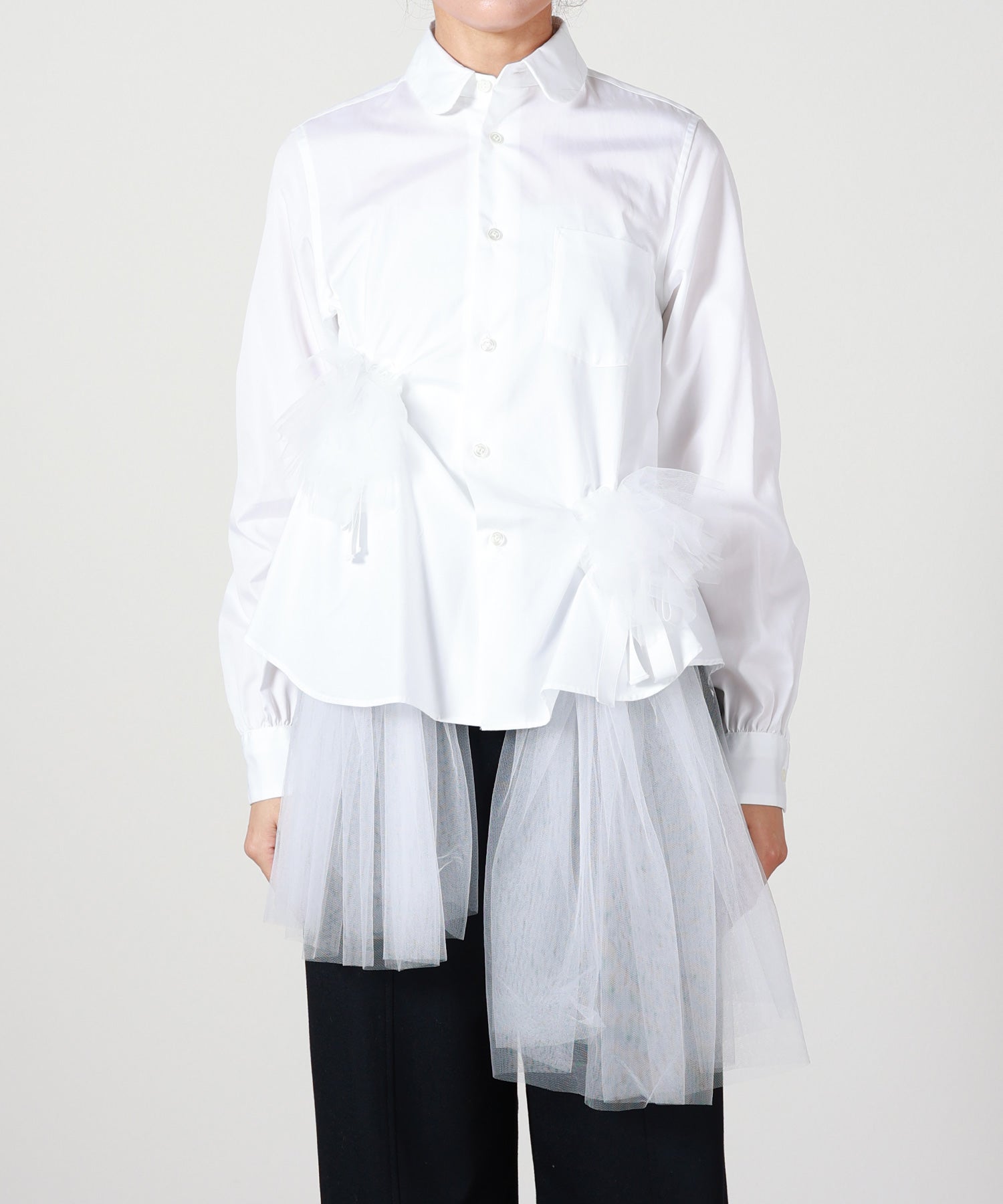 noir kei ninomiya(ノワール ケイニノミヤ)】 チュールデザインシャツ