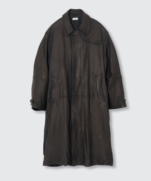 YOKE Lamb Leather Balmacaan CoatのBlackカラー