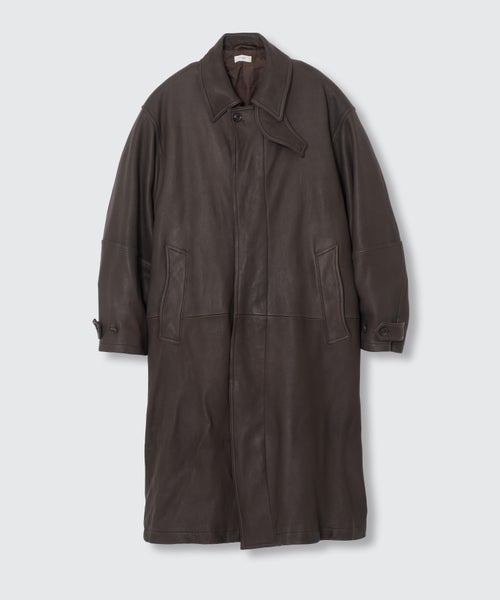 YOKE Lamb Leather Balmacaan CoatのDark Brownカラー